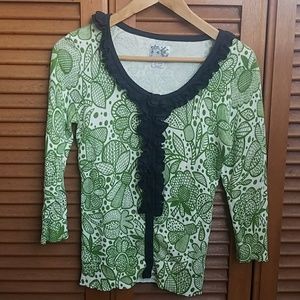 Anthropologie Green Print Top
